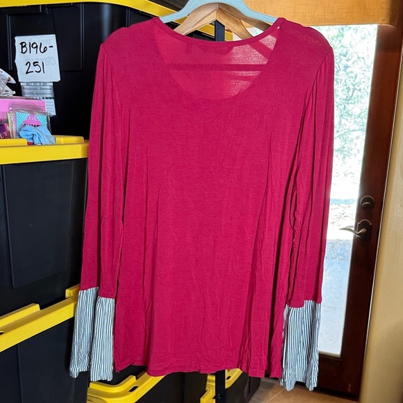 Soft Surroundings Chantal Striped Bell Sleeve Red Blouse Size Large - Picture 6 of 6